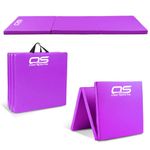 Gymnastic Tumble Exercise Mat – Non Slip PU Leather Surface - High Density Polyether Rebound inner Material – 6FT Long Tri Folding Crash With Carry Handles perfect for gymnastics yoga Pilates (Purple)