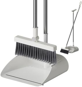 SolaceCove Soft Bristles Broom and Dustpan Set with Dustpan Comb for Home，Self-Cleaning Dustpans Teeth for Lobby Kitchen Restaurant，ZeroGap Lip