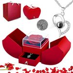 for Mom Preserved Rose with I Love You Necklace in 100 Languages 925 Silver, Eternal Flowers Rose for Mom Wife Girlfriend Christmas Mothers Day Anniversary Birthday for Women(Red)