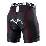 NICEWIN Mens 4D Padded Bike Shorts Anti-slip Leg Cycling Underwear Wide WaistBand Biking Bicycle Motorcycle Underpants, Red, Large