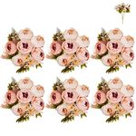 Pink Peonies Artificial Flowers Fake Blosmon: 6Pcs Peony Arrangement Silk Flower Bulk for Vase Vintage Bouquet Wedding Home Decoration,Blush Bridal Bridesmaid Peony bouquets French Country Decor