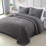 Exclusivo Mezcla Ultrasonic Full Queen Quilt Bedding Set, Lightweight Grey Bedspreads Soft Modern Geometric Coverlet Set for All Seasons (1 Quilt and 2 Pillow Shams)