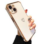 ZTOFERA Compatible with iPhone 13 Case for Girls Women, Flexible Silicone Phone Case with Cute Heart Pattern Electroplated Design Shockproof Protective Bumper Cover for iPhone 13, White