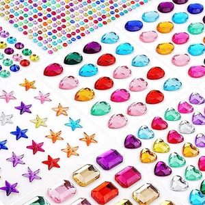 Gem Stickers, Rhinestone Stickers, Self Adhesive Jewels Stickers,Rhinestones for Crafts, Stick on Rhinestone Strips for Hair Face Nail Makeup Clothes Shoes Bags, Assorted Size(939Pcs)