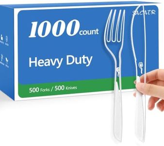 SACATR 1000 Count Plastic Silverware Heavy Duty -500 Forks, 500 Knives，BPA-Free,Heat Resistant Disposable Plastic Spoons Bulk, Solid Durable Premium Cutlery for Parties, Events and Everyday Use