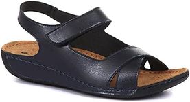 Pavers Ladies Wide Fit Touch-Fasten Sandals in Navy - Comfort-Focused Design with Crossover Detailing - Perfect for Summer Days - Size UK 5 / EU 38