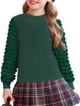 Arshiner Christmas Shirts for Girls Long Sleeve Shirts Girls Girls Casual Crewneck Ribbed Knitted Shirts Tunic Tops Puff Sleeve Solid Color Blouses Top Green 10-11 Years