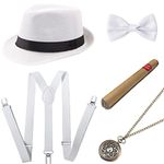 BABEYOND 1920s Mens Gatsby Gangster Costume Accessories Set Panama Hat Suspender (White Set)