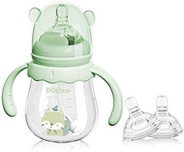 POTATO Glass Baby Bottles, Anti-Colic Breastfeeding Bottles with Medium Flow Nipple, Suitable for Babies 3-6 Months, 2 Replaceable Nipples, 6 oz, Green