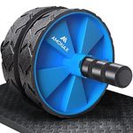 Amonax Convertible Ab Wheel Roller with Large Knee Mat for Core Abs Rollout Exercise. Double Wheel Set with Dual Fitness Strength Training Modes at Gym or Home (Blue)