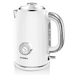 KitchMix Electric Kettle,1.7L Stainless Steel Tea Kettle with Thermometer,1500W Cordless Water Boiler with LED Indicator, Auto Shut-Off & Boil-Dry, Cool Touch Handle, BPA Free - White