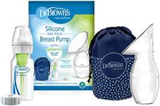 Dr. Brown's 100% Silicone One-Piece Breast Pump,Hands-Free Breast Milk Collector with Anti-Colic Options+ Baby Bottle (4 oz/120 mL),Level 1 Nipple,Travel Lid and Travel Bag