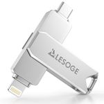 LESOGE MFi Certified 128GB USB C & Lightning Memory Stick - Dual Interface Flash Drive with USB C Adapter, iPhone External Storage, USB 3.0 High-Speed for Photos/Videos (iOS/Android/PC/Mac)