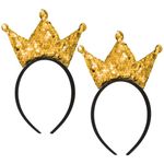 EUPSIIU 2 Pack Girls Gold Crown Glitter Headband, Crown Hairband for Women Baby Kids, Gold Sequin Hairbands, Sequins Crown Headband, Shiny Headband Hair Accessories for Birthday Costume Party (Gold)