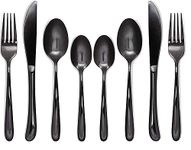 M.T. BROTHERS - Stainless Steel Flatware Set, Tableware Cutlery Set, Utensils for Kitchens, Dishwasher Safe(Fork 2+Knife 2+Salad Spoon 2+Tea Spoon 2) (Black Spoon, 8)