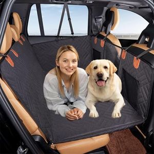 Back Seat Extender for Dogs-Waterproof Dog Car Seat Cover Hard Bottom-Detachable,600D Heavy Duty Scratch Proof Nonslip Soft,Dog Hammock forCar SUV Truck(Black)