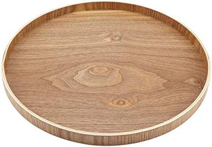 Small Wooden Round Serving Tray Brown, Wooden Serving Tray Plate for Tea Set Fruits Candies Food, Kitchen Accessories(33cm)