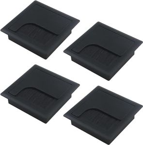 MY MIRONEY 4Pcs Square Cable Hole Cover ABS Desk Grommet 3.15" x 3.15" Wire Organizer Black Desk Cord Cable Hole Cover Grommet with Brush for Computer Desk Table