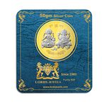 Lords Jewels Laxmi Ganesh Ji Yellow Plated 50 Gram BIS Hallmarked 999 Purity Silver Coin