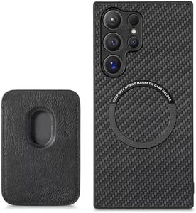 RUNGOS for Samsung S22 Ultra Case Magsafe, with Magnetic Wallet & Card Holder (Carbon Fiber Texture)[Stable Magnetic] [10Ft Drop Tested] Shockproof for Samsung Galaxy S22 Ultra Wallet Case 6.8'' Black
