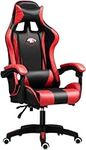 Yivke Gaming Chair, Computer Chair with Headrest and Lumbar Support, PU Leather Reclining High Back Adjustable Swivel Lumbar Support Racing Style, Simple Assembly, Red