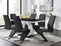 Furniturebox UK Dining Set - Giovani Modern Black/White High Gloss Glass Dining Table Set and 6 Premium Willow Chairs Set (Dining Table + 6 Willow Black Chairs)