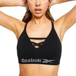 Reebok Women's Reebok WomenÂ’s Seamless Bra, Stretchy Sports Crop Top With Racer Style Back in Black Bra, Black, XS UK
