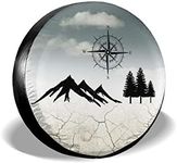 Nature Outdoor Mountain Compass Camping Spare Tire Cover Dust-Proof UV Sun Wheel Covers Fit for Trailer, RV, SUV and Many Vehicle 16 Inch