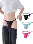 WOWSKY Men's Nylon Thongs - Seamless T-Back, Sexy Low Rise Briefs, G-String Bulge Pouch Underwear Black, Black/Sky-blue/Pink, XX-Large