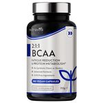 BCAA High Strength 1000mg 2:1:1 - Sport Supplement - Leucine, Isoleucine and Valine with Added Vitamin B6 & B12 - Reduction in Fatigue - 180 Vegan BCAA Capsules - BCAAs - Made in The UK by Nutravita