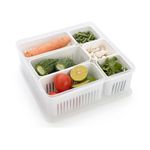 Flexcube Refrigerator Storage Box Fridge Fresh Kitchen Organizer Vegetable Fruit Boxes with Drain Basket Kitchen Storage Containers With Lid (Large Box, 6 Grid)