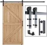 SMARTSTANDARD 8.2 FT Heavy Duty Sturdy Sliding Barn Door Hardware Kit, Black, (Whole Set Includes 1x Pull Handle Set & 1x Floor Guide) Fit 42"-48" Wide Door Panel (I Shape Hanger)