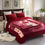 JML Plush Blankets King Size 85" x 93", Heavy Blankets(10 Pounds) with 2 Ply Printed - Soft Warm, Korean Style Mink Raschel Fleece Blanket (Burgundy Floral)