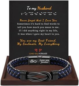 Btysun Gifts for Husband I Love You Gifts for Him Mens Leather Bracelet Infinity Knot Engraved Blue Braided Bracelets Anniversary Birthday Jewelry