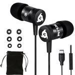 KLIM Fusion Earphones with Microphone - More Than 700 000 Units Sold - New - Long-Lasting Wired Earphones - in-Ear with Memory Foam - Earphones with Mic - 3.5mm Jack - Black - USB-C