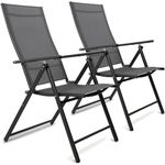 SUNMER Folding Garden Chairs High Back 7 Position Recliner Sun Lounger - Set of 2, Grey