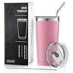 Sivaphe 20 OZ Insulated Tumbler Stainless Steel with Straw and Lids, Travel Coffee Cup Double Wall Vacuum Drinking Glasses for Camping Hiking Pink 550ML- Christmas Gift