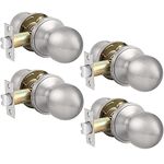 Probrico 4 Pack Interior Passage Door Knob for Hallway Stainless Steel Closet Two Sides Round Door Knobs with Latch Satin Nickel