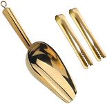 Mingcheng Stainless Steel Ice Scoop and Ice Tongs Small, Round Bottom Bar Ice Utility Scoop, 6 Inches Serving Tongs with Teeth for Large Cubes, Freezer, Ice Bucket Copper, Set of 3 (Gold)