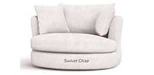 Sofas and More Large Swivel Round Cuddle Chair Fabric Chenille Leather Designer Scatter Cushions (Cream)