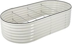 GAOMON 8x4x2ft Beige Raised Garden Bed, Galvanized Planter Large Metal Raised Boxes with Safety Edging and Gloves for Gardening Vegetables,Fruits,Flower, Modular Garden Bed Kit Oval, Not Twist Or Rot