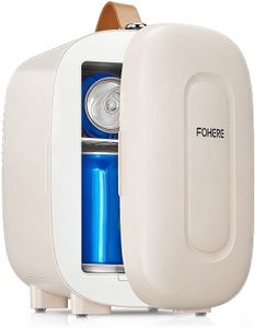 FOHERE Mini Fridge 5 Liter/6 Cans, Portable Mini Cooler & Warmer, AC+DC Power Compatibility, Small Fridge for Bedroom, Offices, Car, Skincare, Makeup, Cosmetics, Drinks, White
