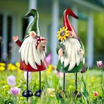 HONGLAND Garden Gnome Statue Outdoor Metal Gnome Yard Art 18 Inch Gnome Figurine Decorative Stakes for Holiday Xmas Lawn Patio Yard Garden Decor-2 PCS