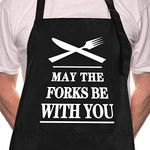 Rosoz Funny BBQ Black Adjustable Kitchen Cooking Chef Aprons for Men, May the Forks Be With You, One Size