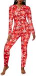 Ekouaer Womens Christmas Oneses Adult Button One Piece Pajama Romper Long Sleeve Jumpsuit Sleepwear for Women Soft Thermal