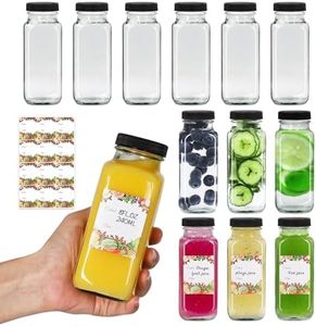 Alotpower 8 oz Glass Bottles with Lids 12Pack, 240ml Glass Bottles for Juicing, Water, Kombucha - Portable Glass Juice Bottles with Lids 8 oz (8fl.oz, Set of 12)