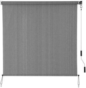 SEEYE Outdoor Sunshade Roller Shades 96" W x 96" H, Cordless Roll Up Shade Blinds Privacy Screen with 90% UV Protection, Exterior Patio Shade Cloth for Porch Pergola Balcony Windows, Dark Grey