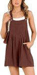 ANRABESS Women's Summer Casual Rompers Bib Short Overalls Loose Linen Jumpsuit Beach Outfits Travel Vacation Clothes Rust Brown Small