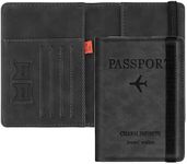 FLYNGO Passport Holder Cover Travel Wallet Organiser, Passport Case with RFID Blocking, PU Leather Travel Document Holder for Men & Women Travel Accessories (Black)