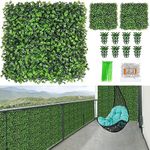 Duerer Artificial Grass Wall Panels, 12Pack 10 x 10inch Green Wall Boxwood Hedge Panels Backdrop Greenery Indoor Decor, Privacy Fence Covering UV Protection for Outdoor, with 100 Zip Ties, Cable Clips